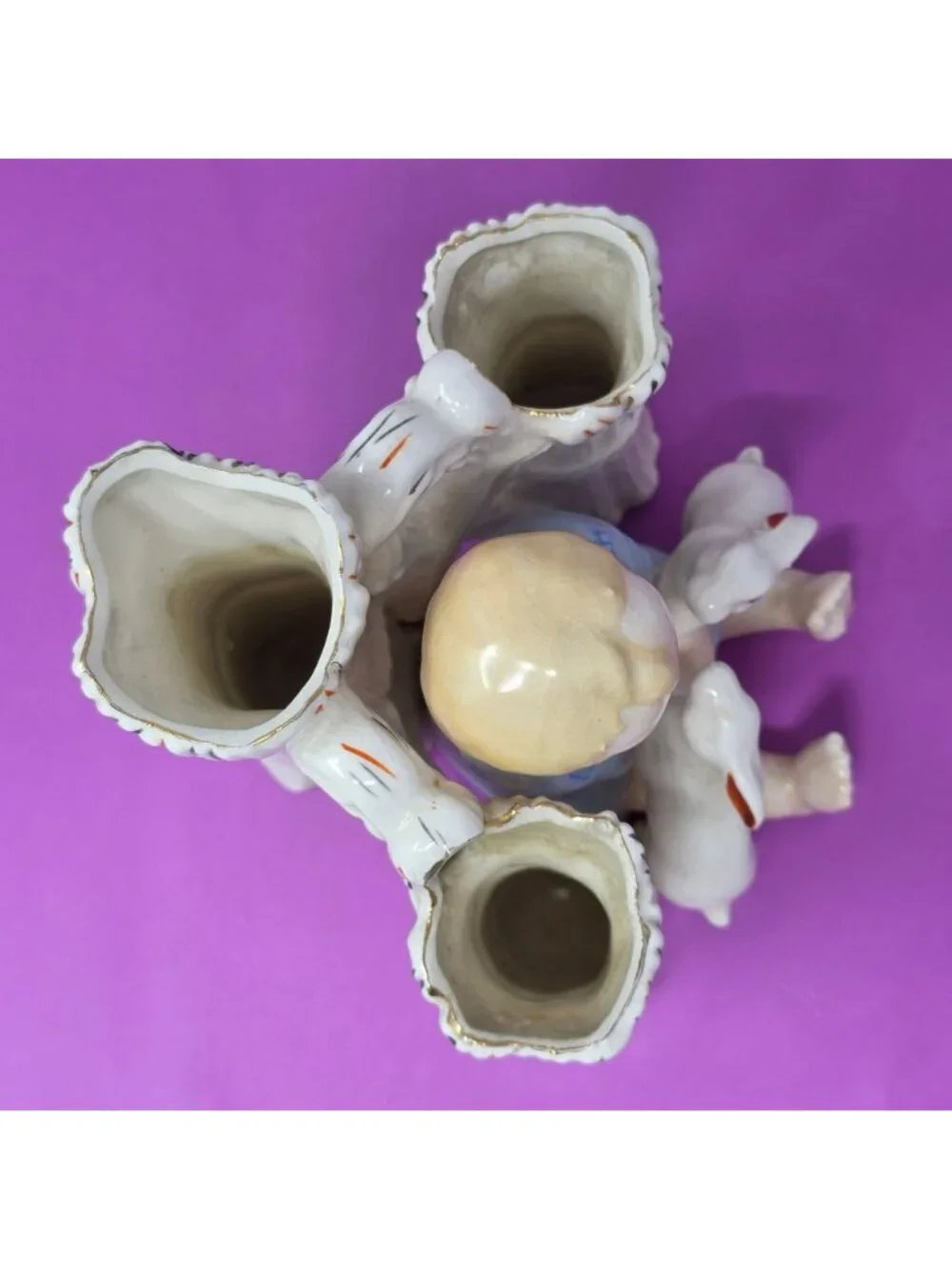 Vintage Made In Japan Baby‎ With Rabbits Ceramic Flower Vase Planter Figurine